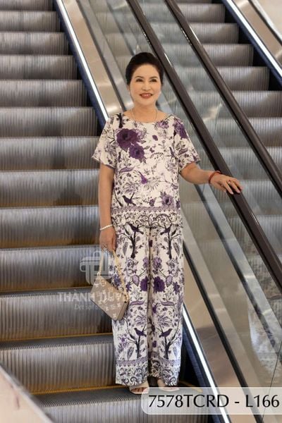 7578TCRD- Đồ bộ Lụa nữ trung niên mặc nhà Thành Duyên tay con, quần dài