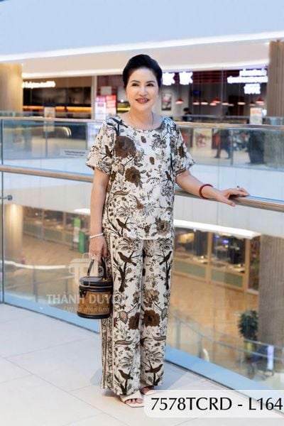 7578TCRD- Đồ bộ Lụa nữ trung niên mặc nhà Thành Duyên tay con, quần dài