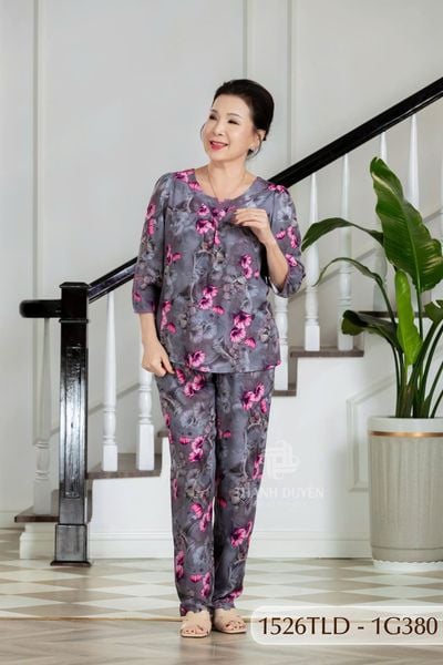 1526TLD- Đồ bộ Tole nữ trung niên mặc nhà Thành Duyên bông, tay lỡ, quần dài (10-24)