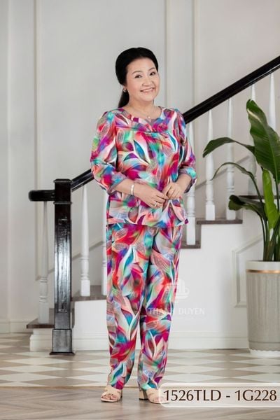 1526TLD- Đồ bộ Tole nữ trung niên mặc nhà Thành Duyên bông, tay lỡ, quần dài (10-24)