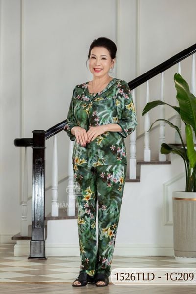1526TLD- Đồ bộ Tole nữ trung niên mặc nhà Thành Duyên bông, tay lỡ, quần dài (10-24)