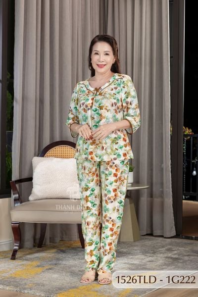 1526TLD- Đồ bộ Tole nữ trung niên mặc nhà Thành Duyên bông, tay lỡ, quần dài (10-24)