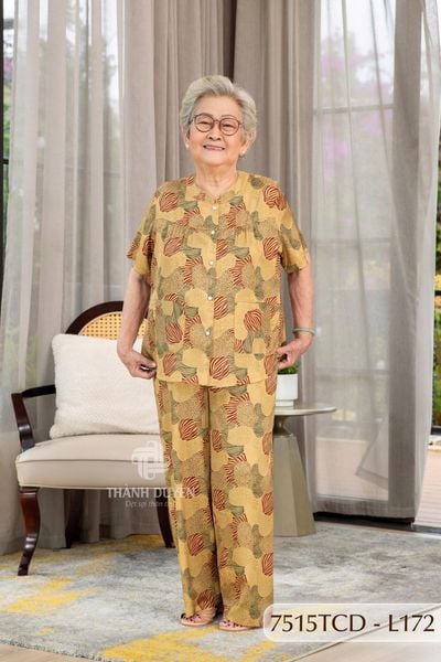 7515TCD- Đồ bộ bông cho bà mặc nhà Thành Duyên cổ tròn, tay ngắn, quần dài (16/1/2024)