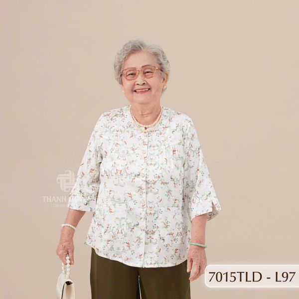 7015TLD - Đồ bộ bông cho bà mặc nhà Thành Duyên cổ tàu, tay lỡ, quần dài (5/4/2024)
