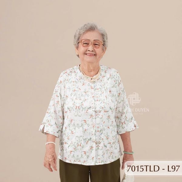 7015TLD - Đồ bộ bông cho bà mặc nhà Thành Duyên cổ tàu, tay lỡ, quần dài (5/4/2024)