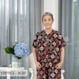 1597TCL- Đồ bộ Tole cho bà mặc nhà Thành Duyên, cổ lá trầu , tay ngắn, quần lửng, không rút, thoáng mát (23-10-2024)