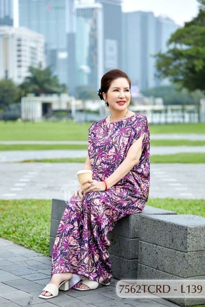 7562TCRD- Đồ bộ Lụa nữ trung niên mặc nhà Thành Duyên tay con, quần dài