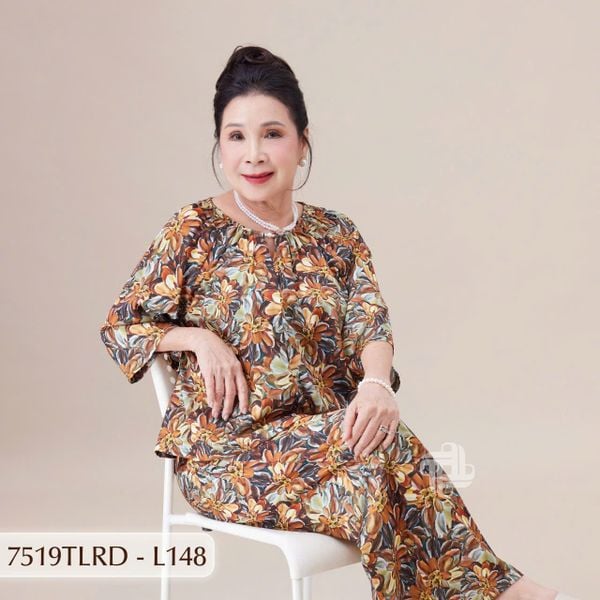 7519TLRD- Đồ bộ Lụa nữ trung niên mặc nhà Thành Duyên tay lỡ, quần dài