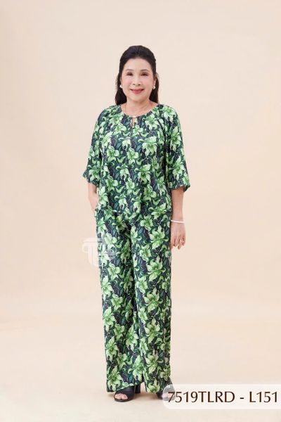 7519TLRD- Đồ bộ Lụa nữ trung niên mặc nhà Thành Duyên tay lỡ, quần dài
