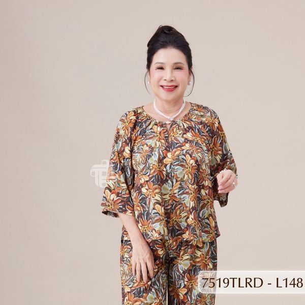7519TLRD- Đồ bộ Lụa nữ trung niên mặc nhà Thành Duyên tay lỡ, quần dài
