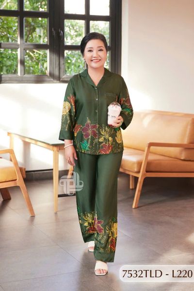 7532TLD- Đồ bộ Lụa pyjama nữ trung niên mặc nhà Thành Duyên tay lỡ, quần dài