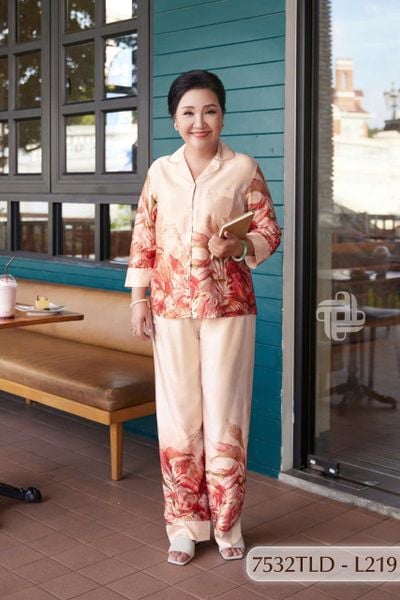 7532TLD- Đồ bộ Lụa pyjama nữ trung niên mặc nhà Thành Duyên tay lỡ, quần dài