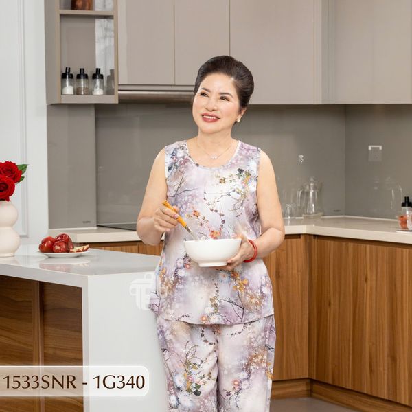 1533SNR -  Đồ bộ Tole nữ trung niên mặc nhà Thành Duyên, bông, tay sát nách, quần ống rộng, thoáng mát, không rút (08-23)