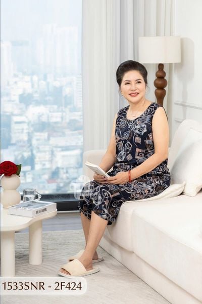 1533SNR -  Đồ bộ Tole nữ trung niên mặc nhà Thành Duyên, bông, tay sát nách, quần ống rộng, thoáng mát, không rút (08-23)