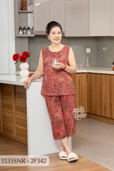 1533SNR -  Đồ bộ Tole nữ trung niên mặc nhà Thành Duyên, bông, tay sát nách, quần ống rộng, thoáng mát, không rút (08-23)