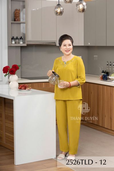 2526TLD-- Đồ bộ Tole nữ trung niên mặc nhà Thành Duyên bông, phối sọc viền tay lỡ, quần dài