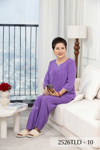 2526TLD-- Đồ bộ Tole nữ trung niên mặc nhà Thành Duyên bông, phối sọc viền tay lỡ, quần dài