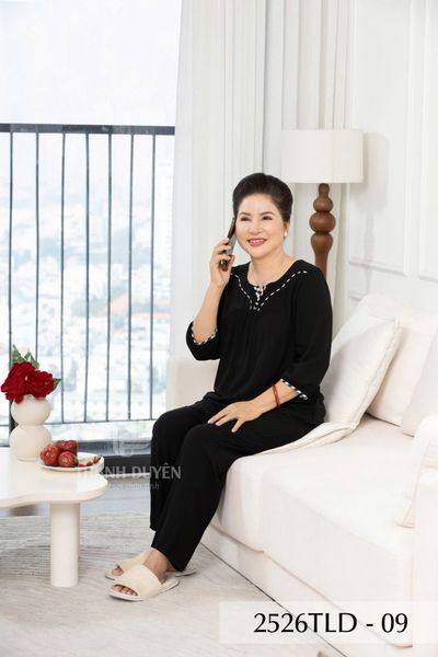 2526TLD-- Đồ bộ Tole nữ trung niên mặc nhà Thành Duyên bông, phối sọc viền tay lỡ, quần dài