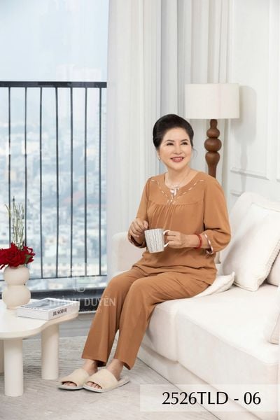 2526TLD-- Đồ bộ Tole nữ trung niên mặc nhà Thành Duyên bông, phối sọc viền tay lỡ, quần dài