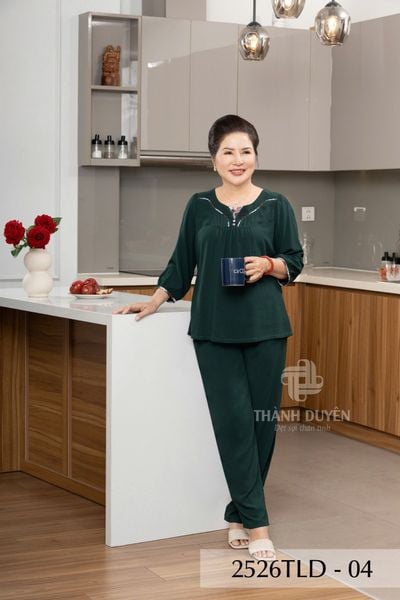 2526TLD-- Đồ bộ Tole nữ trung niên mặc nhà Thành Duyên bông, phối sọc viền tay lỡ, quần dài