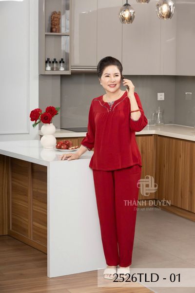 2526TLD-- Đồ bộ Tole nữ trung niên mặc nhà Thành Duyên bông, phối sọc viền tay lỡ, quần dài