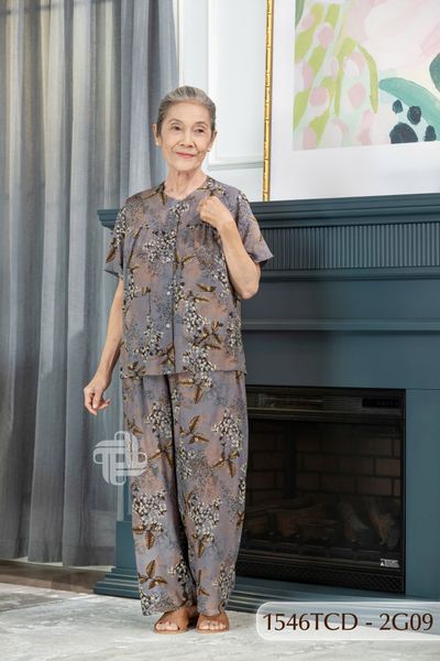 1546TCD(j) Đồ bộ bông cho bà mặc nhà Thành Duyên cổ tròn, tay ngắn, quần dài