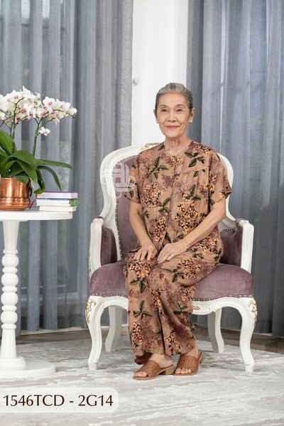 1546TCD(j) Đồ bộ bông cho bà mặc nhà Thành Duyên cổ tròn, tay ngắn, quần dài