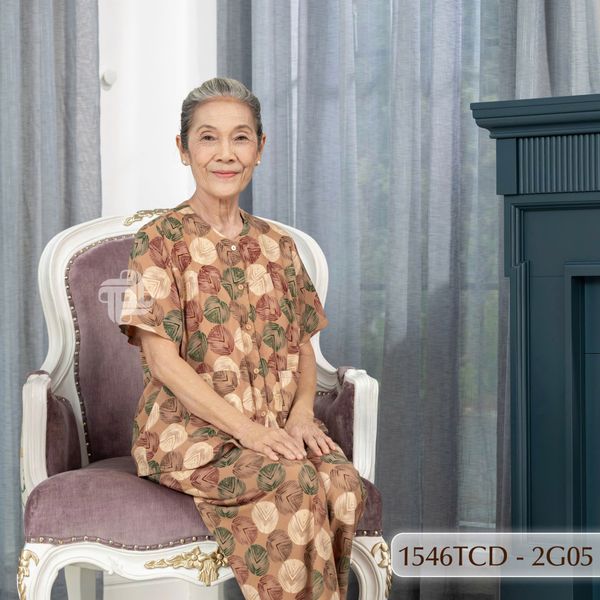 1546TCD(j) Đồ bộ bông cho bà mặc nhà Thành Duyên cổ tròn, tay ngắn, quần dài