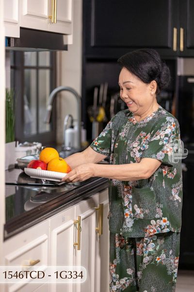 1546TCD(j) Đồ bộ bông cho bà mặc nhà Thành Duyên cổ tròn, tay ngắn, quần dài