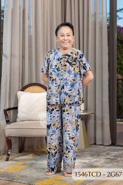 1546TCD(j) Đồ bộ bông cho bà mặc nhà Thành Duyên cổ tròn, tay ngắn, quần dài