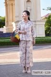 7560TLR- Đồ bộ Lụa nữ trung niên mặc nhà Thành Duyên tay lỡ cỏ xếp ly, quần dài