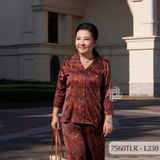 7560TLR- Đồ bộ Lụa nữ trung niên mặc nhà Thành Duyên tay lỡ cỏ xếp ly, quần dài