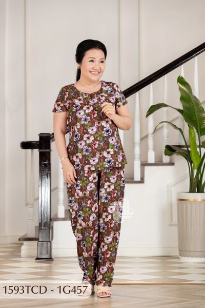 1593TCD- Đồ bộ Tole nữ trung niên mặc nhà Thành Duyên bông, tay con, quần dài (2)