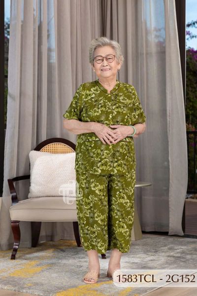 1583TCL(F) Đồ bộ Tole cho bà mặc nhà Thành Duyên, cổ tròn, tay ngắn, quần lửng, không rút, thoáng mát(06-23)