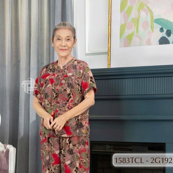 1583TCL(F) Đồ bộ Tole cho bà mặc nhà Thành Duyên, cổ tròn, tay ngắn, quần lửng, không rút, thoáng mát(06-23)