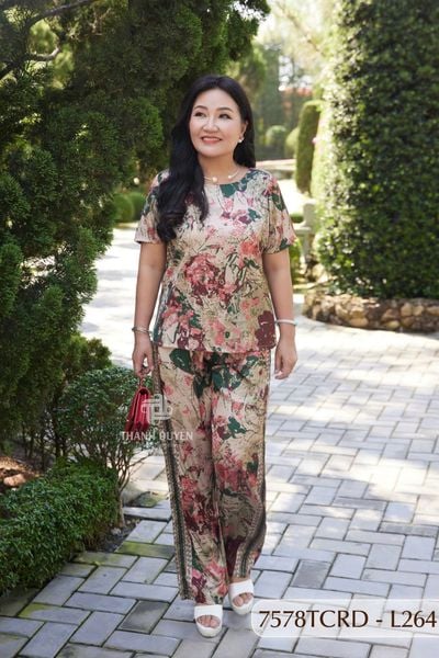 7578TCRD- Đồ bộ Lụa nữ trung niên mặc nhà Thành Duyên tay con, quần dài