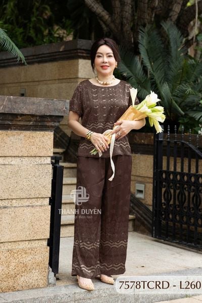 7578TCRD- Đồ bộ Lụa nữ trung niên mặc nhà Thành Duyên tay con, quần dài