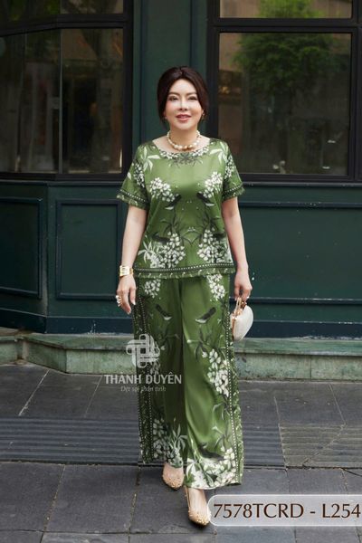 7578TCRD- Đồ bộ Lụa nữ trung niên mặc nhà Thành Duyên tay con, quần dài