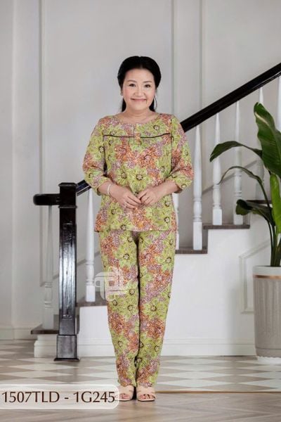 1507TLD - Đồ bộ Tole nữ trung niên mặc nhà Thành Duyên bông, tay lỡ, quần dài (03-24)