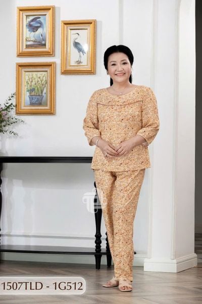 1507TLD - Đồ bộ Tole nữ trung niên mặc nhà Thành Duyên bông, tay lỡ, quần dài (03-24)