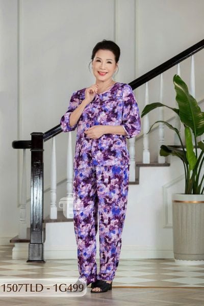 1507TLD - Đồ bộ Tole nữ trung niên mặc nhà Thành Duyên bông, tay lỡ, quần dài (03-24)