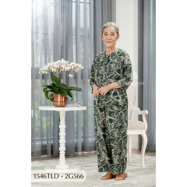 1546TLD(1G3) - Đồ bộ bông cho bà mặc nhà Thành Duyên, cổ tròn, tay lỡ, quần dài