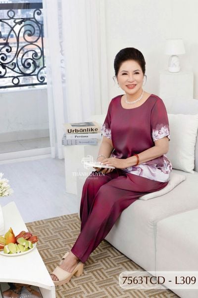 7563TCD- Đồ bộ Lụa nữ trung niên mặc nhà Thành Duyên tay con, quần dài