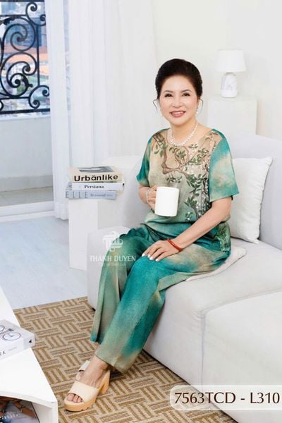 7563TCD- Đồ bộ Lụa nữ trung niên mặc nhà Thành Duyên tay con, quần dài