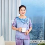 7563TCD- Đồ bộ Lụa nữ trung niên mặc nhà Thành Duyên tay con, quần dài