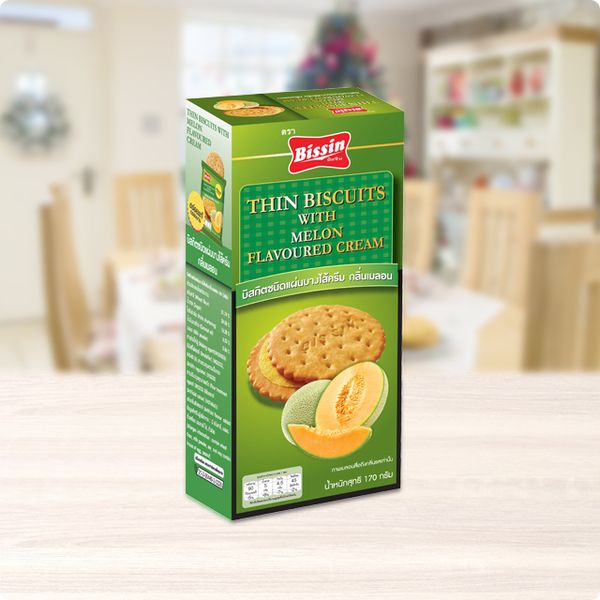  Combo 5 hộp Bánh Qui Kem Dưa Lê 170gr - Bissin Thin Sanwich Biscuit with Melon Flavour Cream 