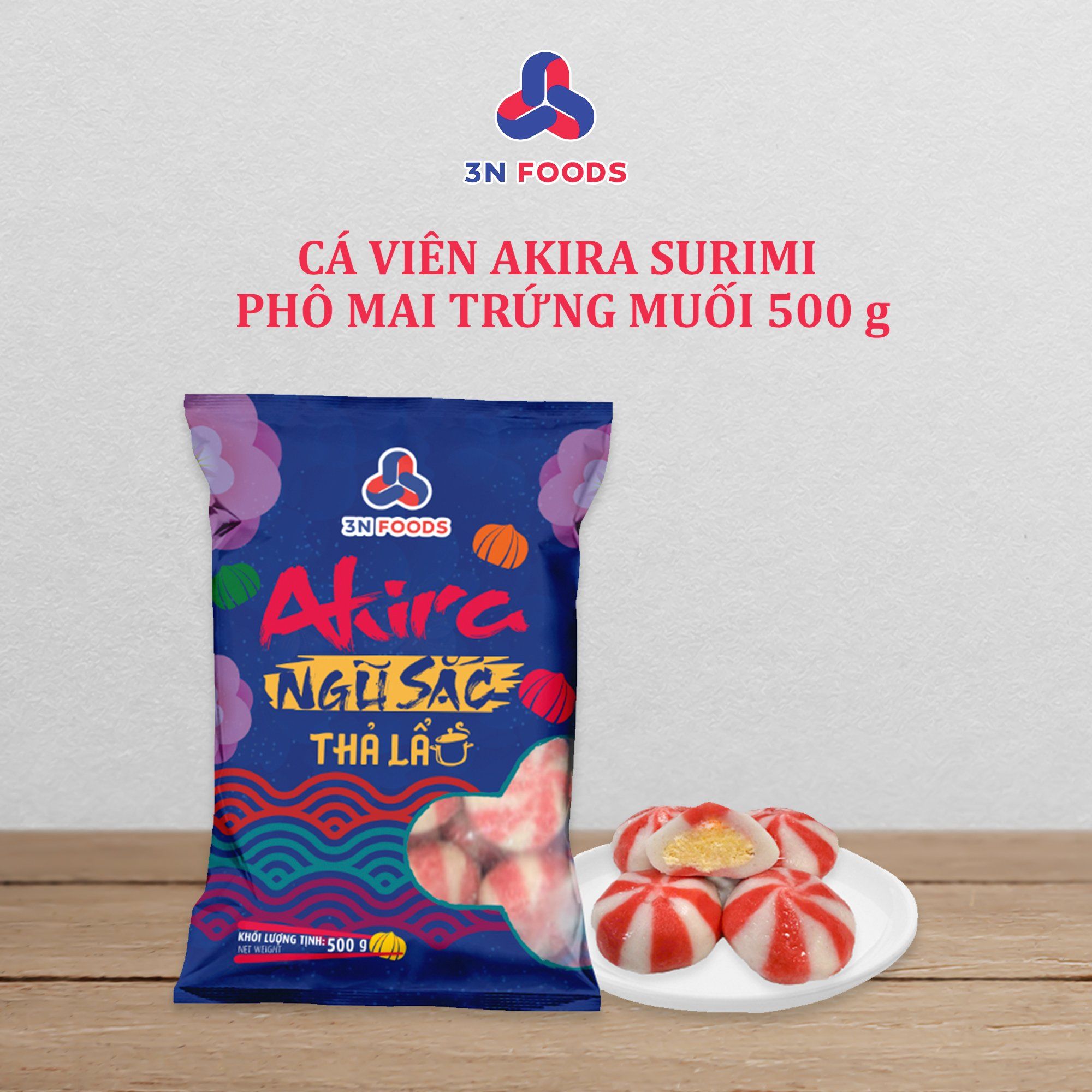  Cá viên Akira surimi nhân phô mai trứng muối 