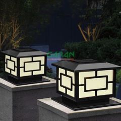 Đèn Gắn Trụ Cổng Năng Lượng Mặt Trời Hình Ngôi Nhà Mái Bằng Màu Đen