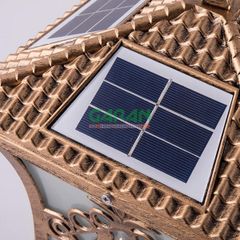 Đèn Trụ Cổng Năng Lượng Mặt Trời Mái Chóp Hoa Văn Màu Vàng Đồng