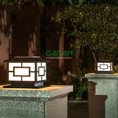 Đèn Gắn Trụ Cổng Năng Lượng Mặt Trời Hình Ngôi Nhà Mái Bằng Màu Đen